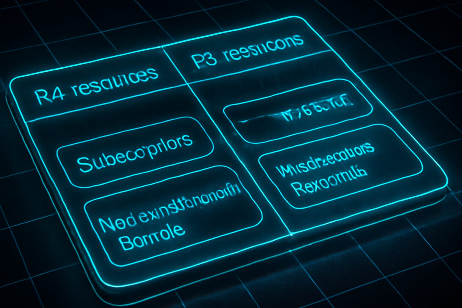 Editorial illustration in cyberpunk-neon style depicting a cyberpunk-neon R4 vs R5 version comparison strip with Subscription, MedicationRequest, and Bundle highlighted